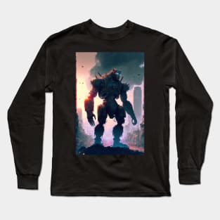 Giant futuristic robot cyborg Monkey attacking the city Long Sleeve T-Shirt